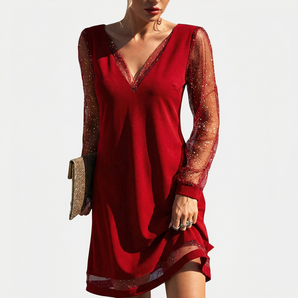 Rivaclo | Women's refined V-neck dress – lace detail