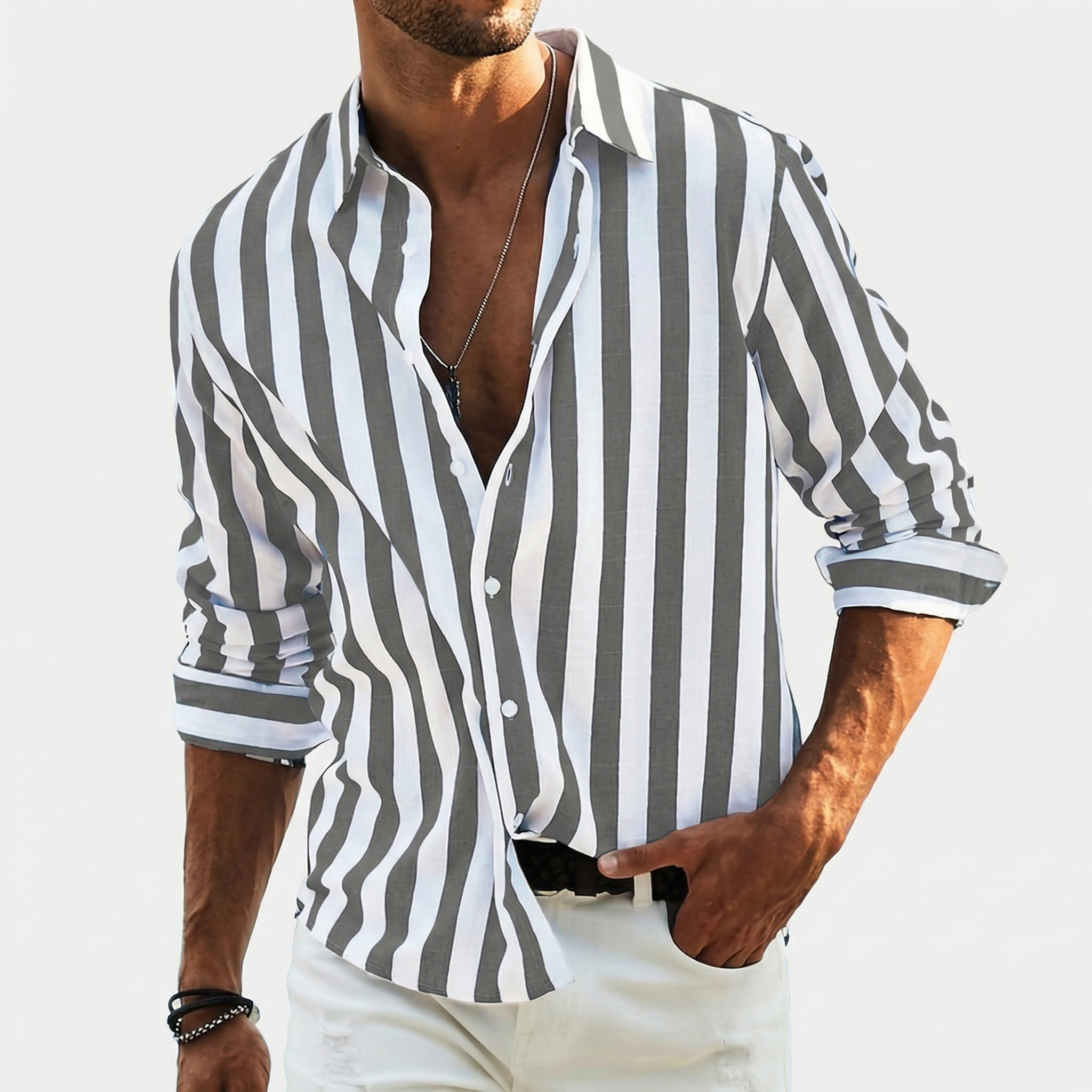 Rivaclo | Men's buttoned striped shirt – sharp silhouette