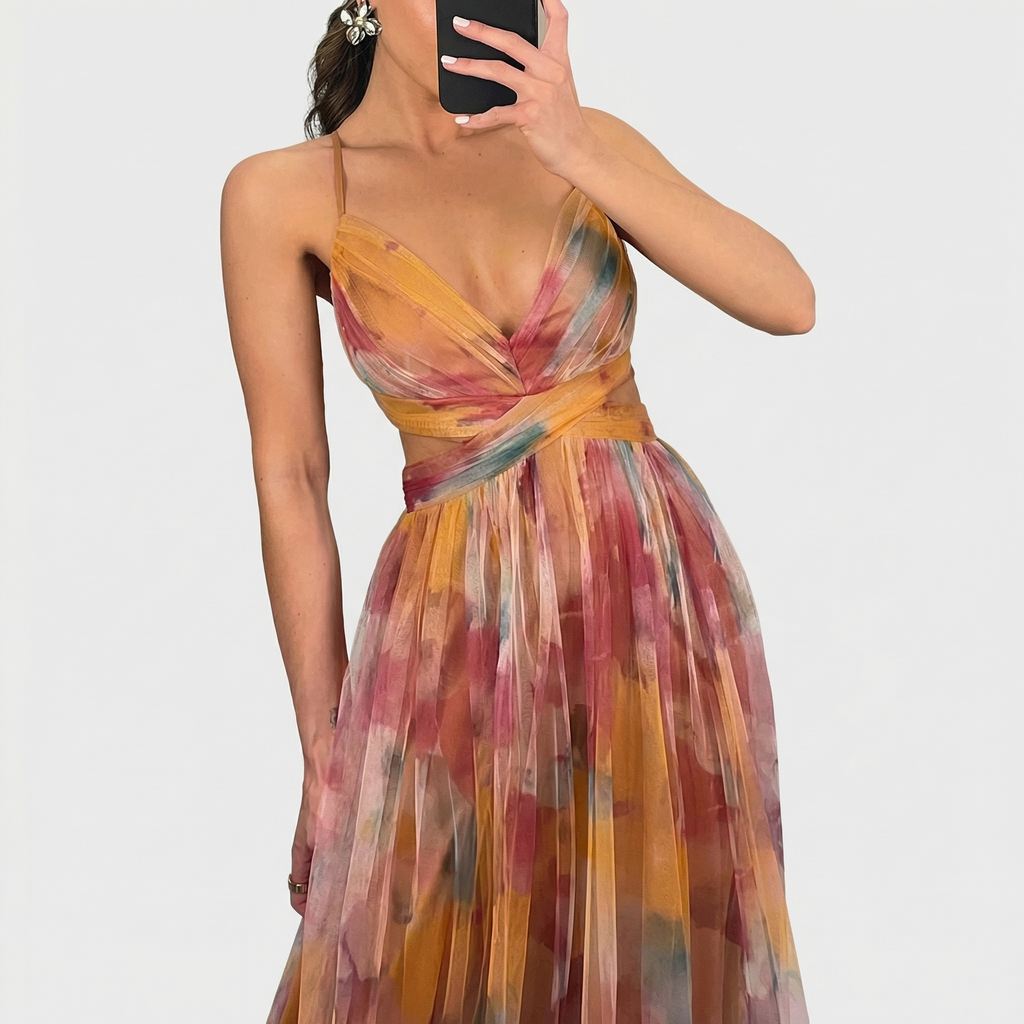 Rivaclo | Femme robe nuisette imprimée en mesh pour – style transparent