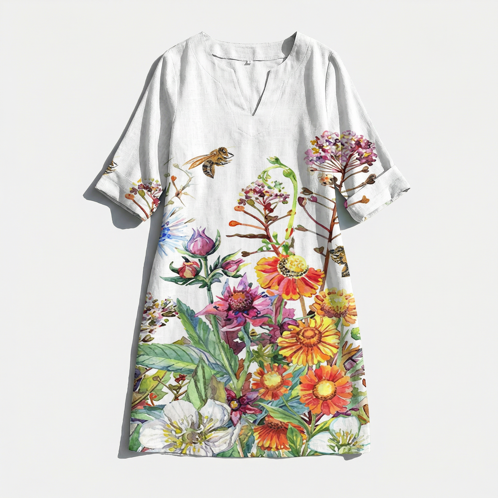 Rivaclo | Femme robe imprimée à col en V pour – motif feuilles