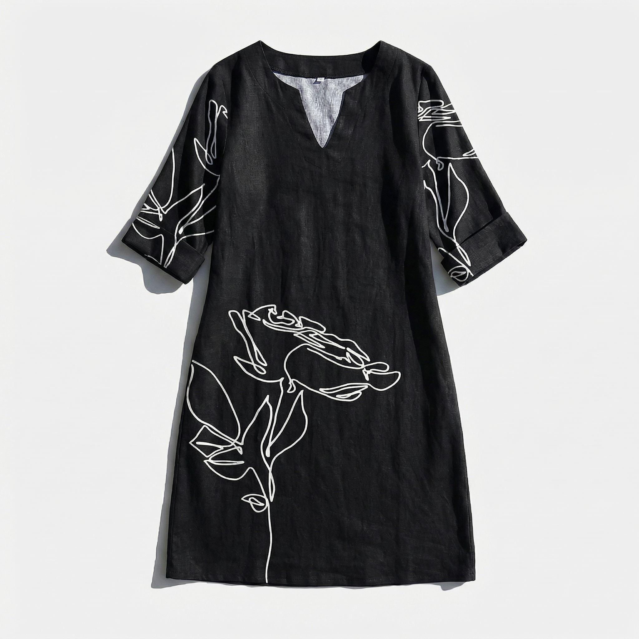 Rivaclo | Women's printed V-neck dress – leaf pattern