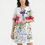 Rivaclo | Femme robe imprimée à col en V pour – motif feuilles