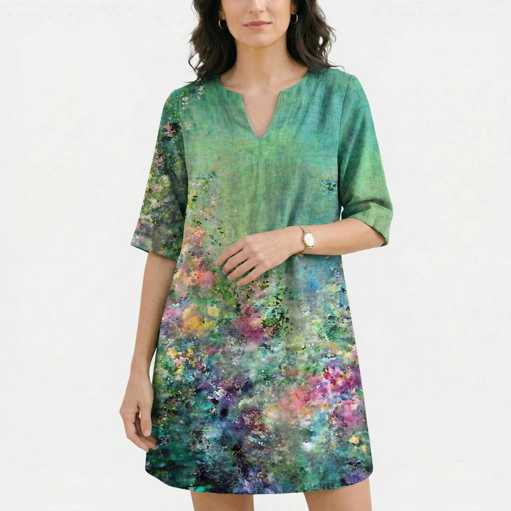 Rivaclo | Femme robe imprimée à col en V pour – motif feuilles