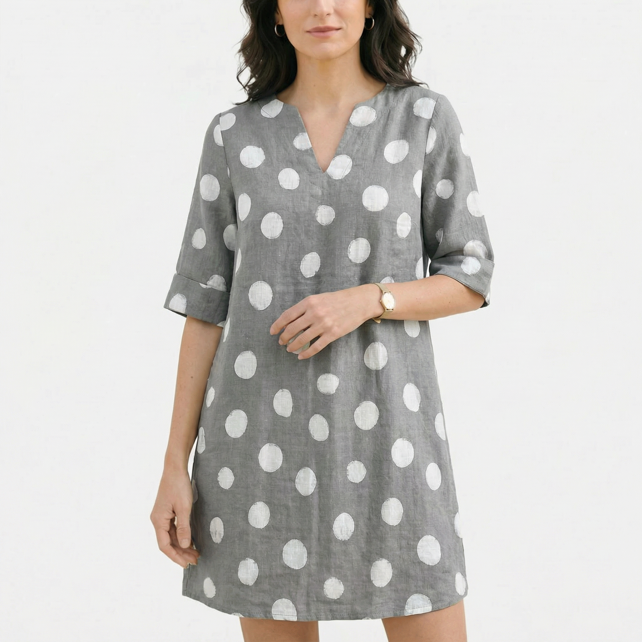 Rivaclo | Women's printed V-neck dress – leaf pattern