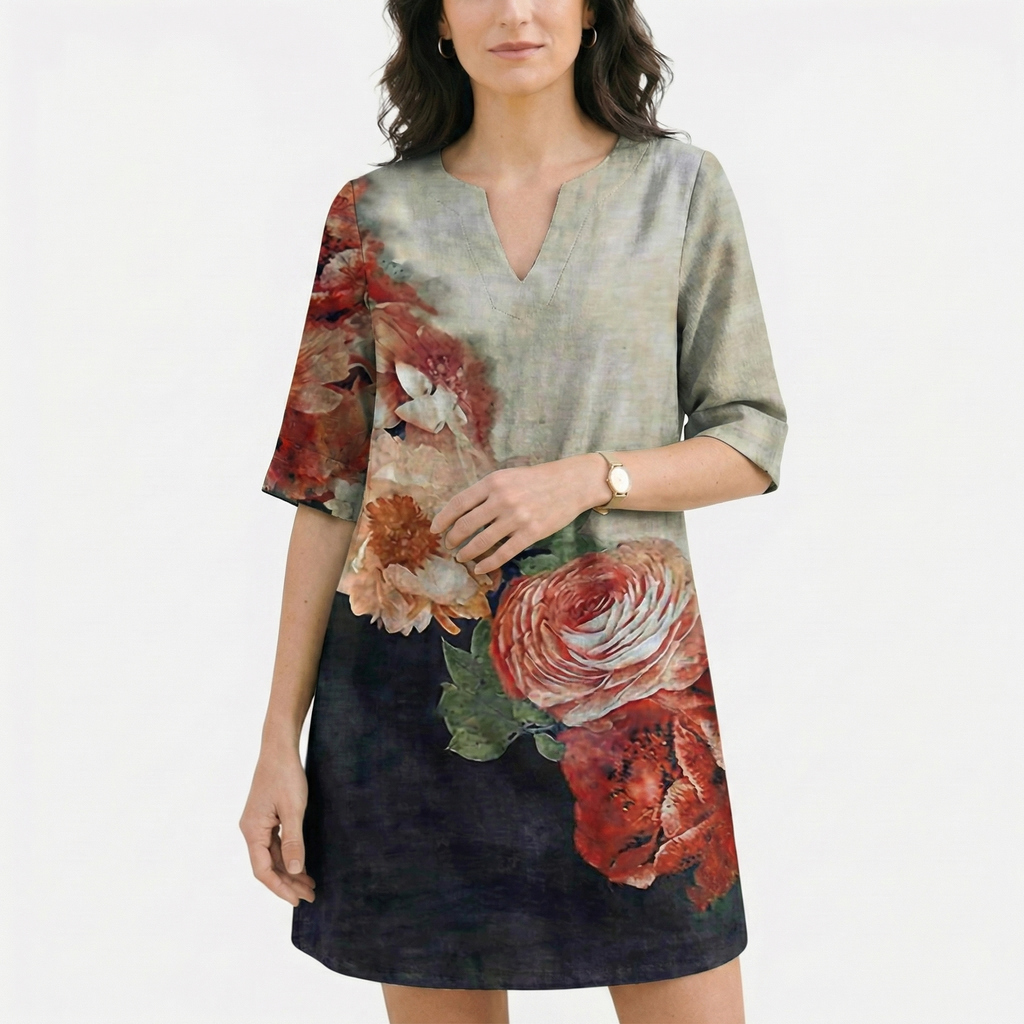 Rivaclo | Femme robe imprimée à col en V pour – motif feuilles