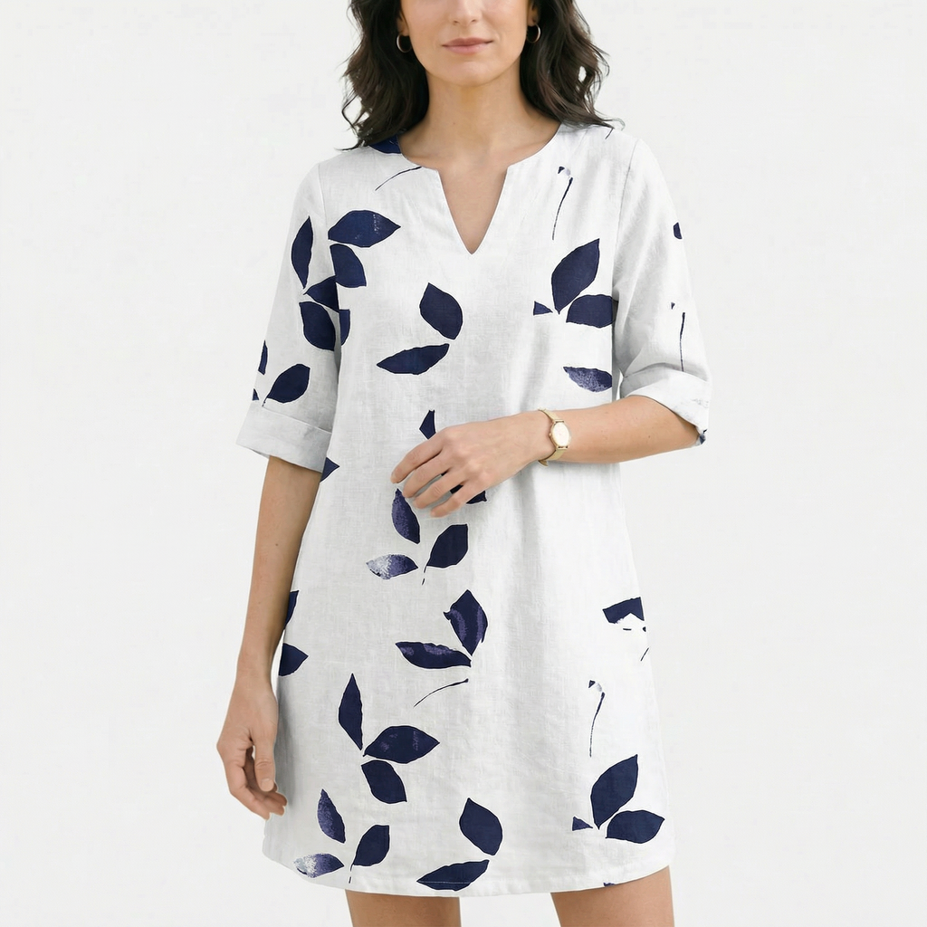 Rivaclo | Femme robe imprimée à col en V pour – motif feuilles
