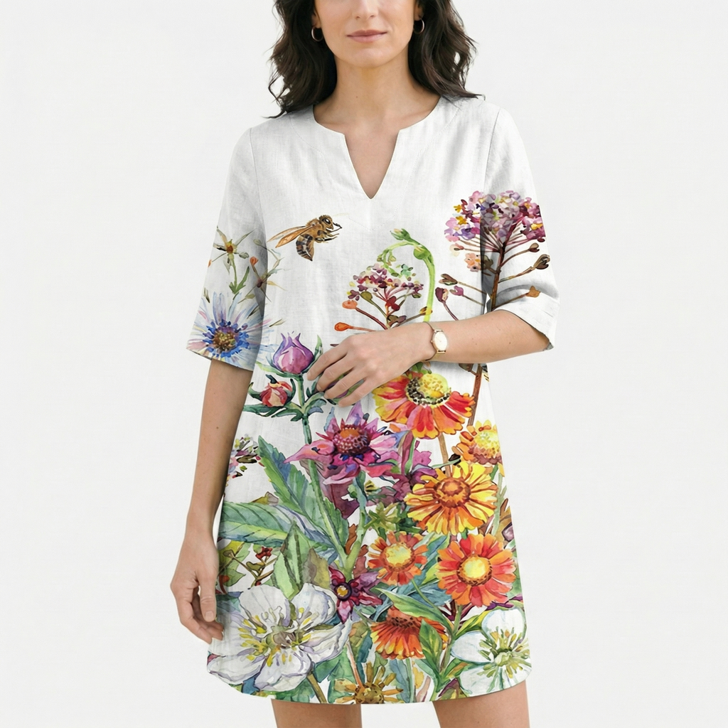 Rivaclo | Femme robe imprimée à col en V pour – motif feuilles