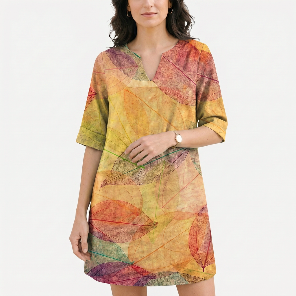 Rivaclo | Femme robe imprimée à col en V pour – motif feuilles