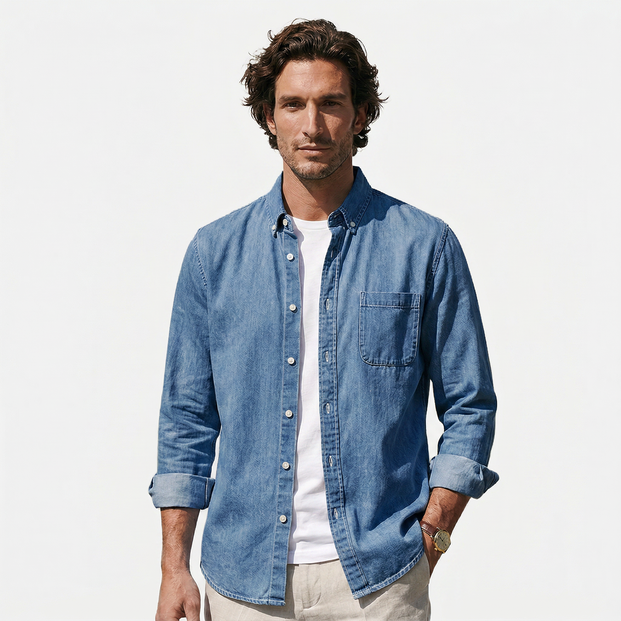 Rivaclo | Men's button-up denim shirt – classic design