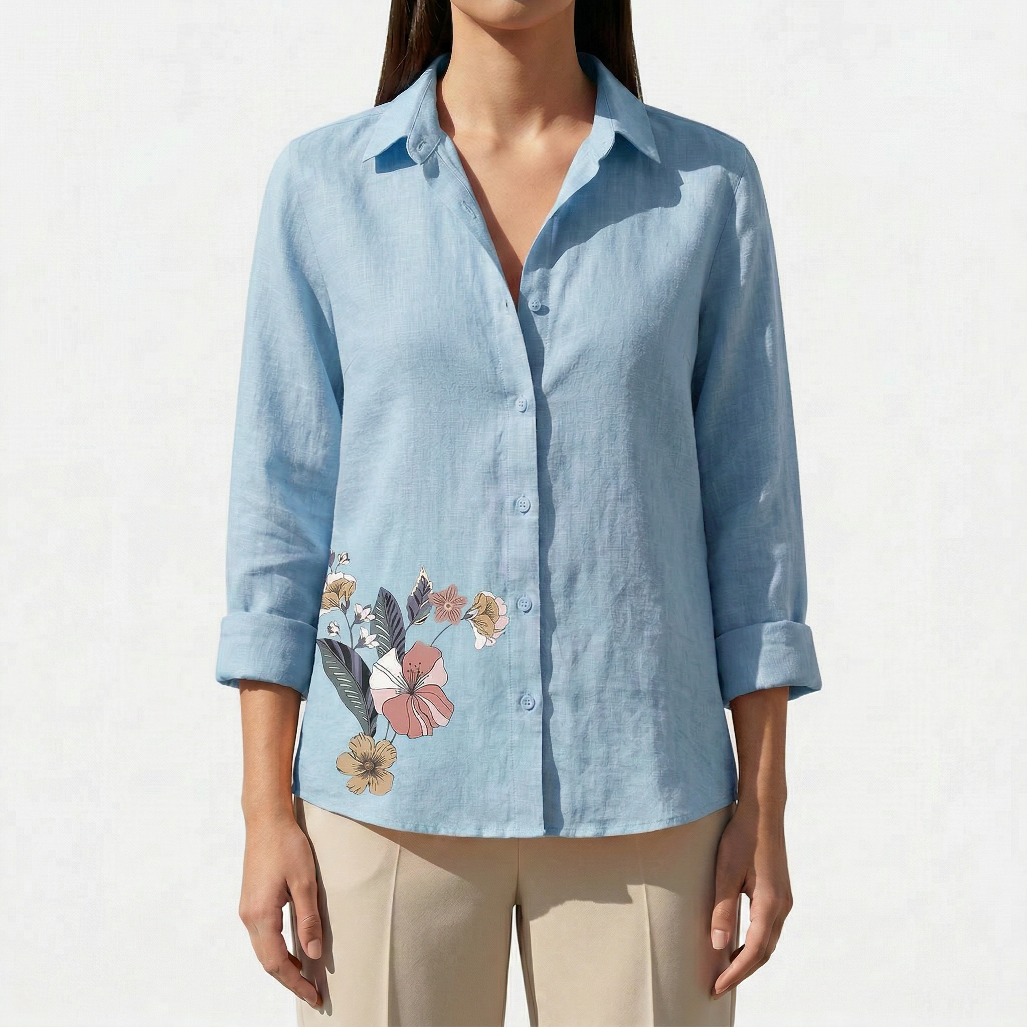 Rivaclo | Women's long-sleeve linen style shirt – loose fit