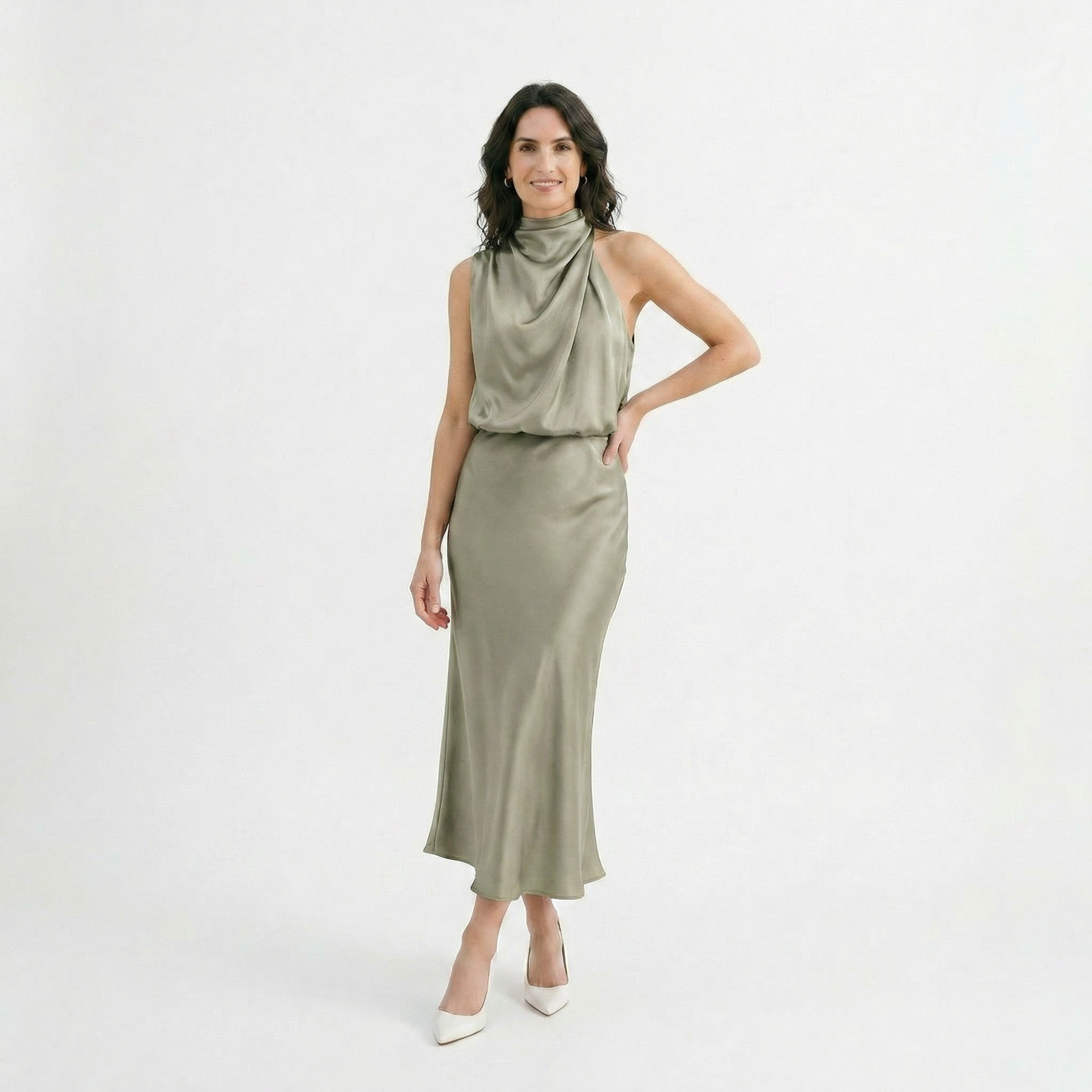 Rivaclo | Women's Sleeveless Halter Neck Dress – Summer Evening Silhouette