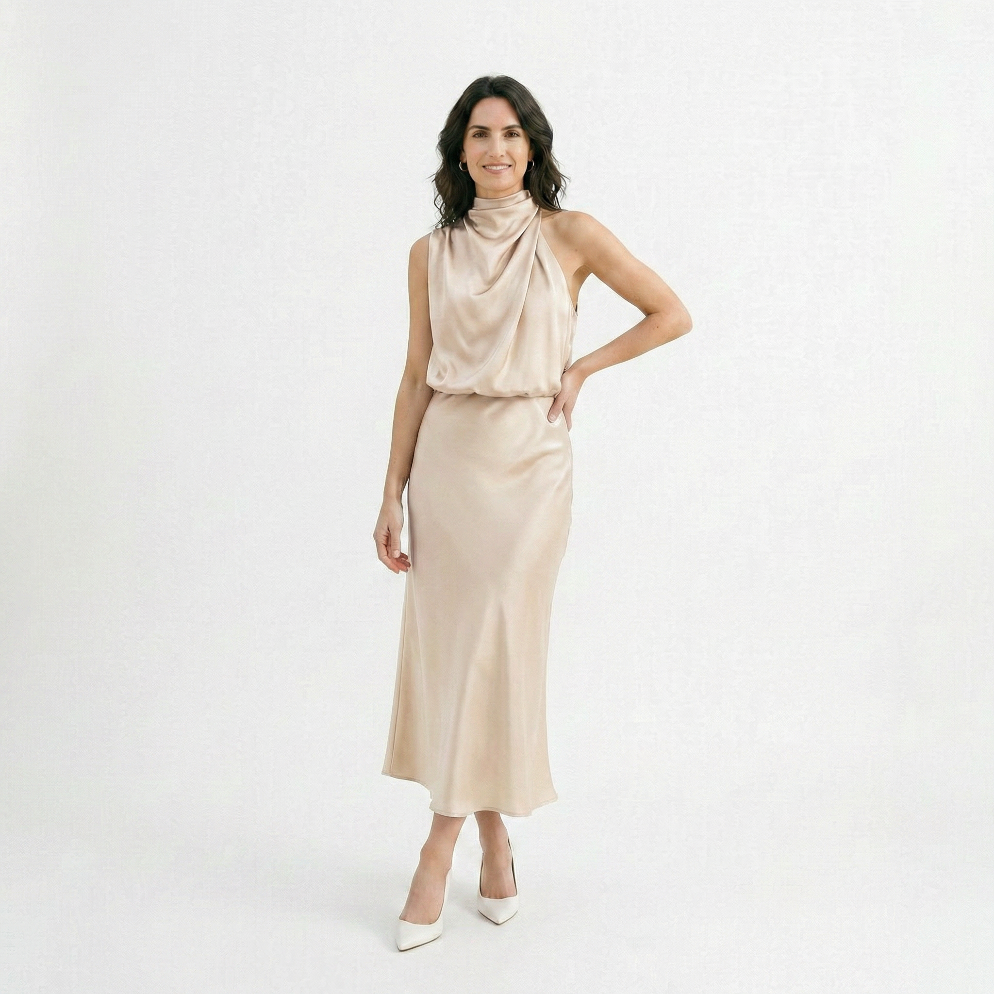 Rivaclo | Women's Sleeveless Halter Neck Dress – Summer Evening Silhouette