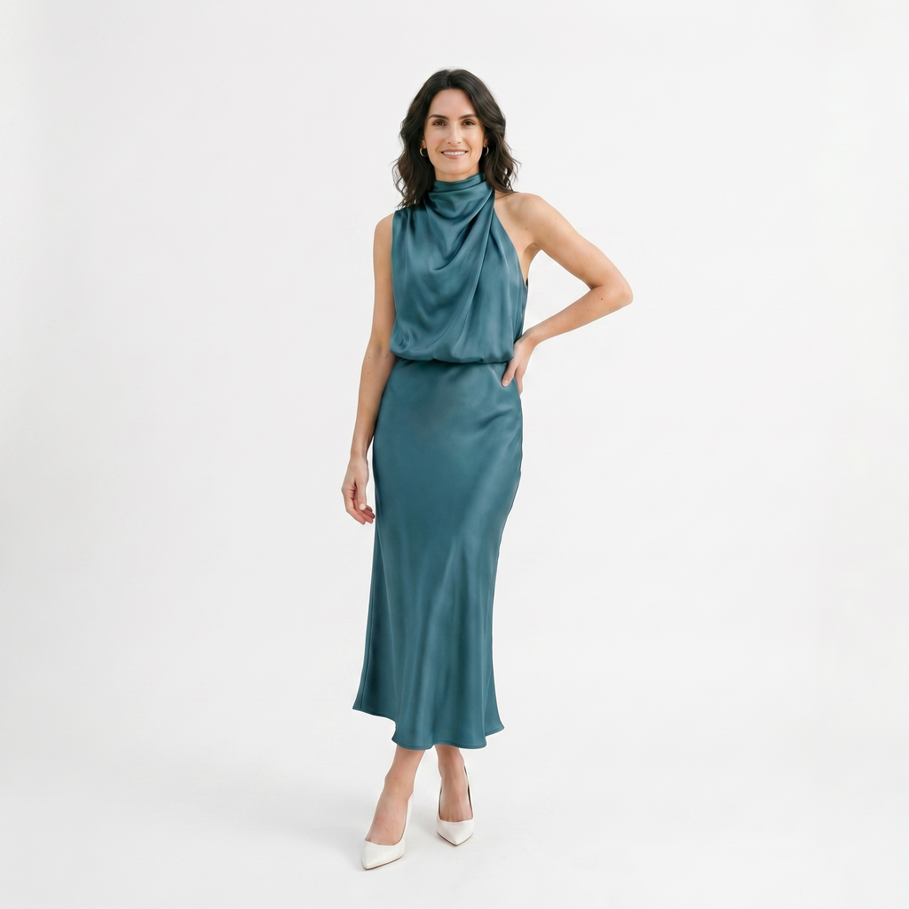 Rivaclo | Femme Robe Sans Manches Col Halter – Silhouette de Soirée Estivale
