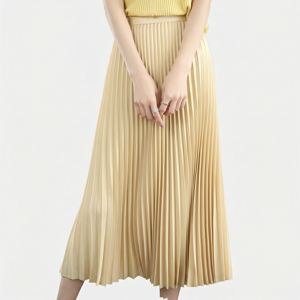 Rivaclo | Femme Jupe Plissée Longueur Mi-Mollet – Taille Haute
