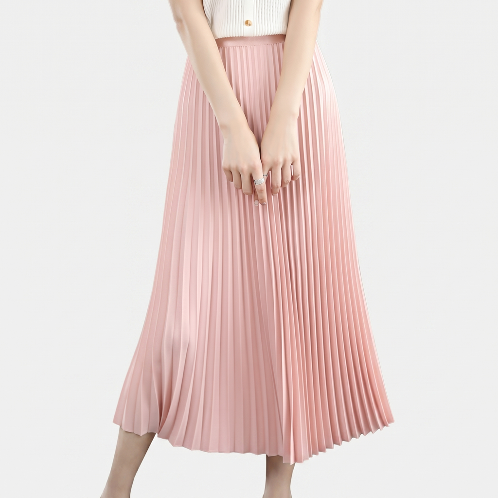 Rivaclo | Femme Jupe Plissée Longueur Mi-Mollet – Taille Haute