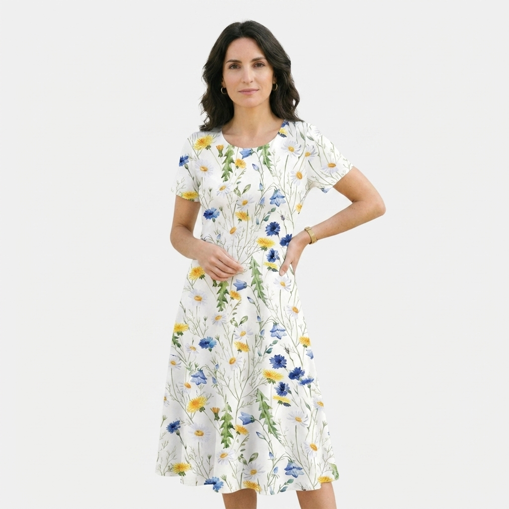 Rivaclo | Femme Robe Florale Col Rond – Midi