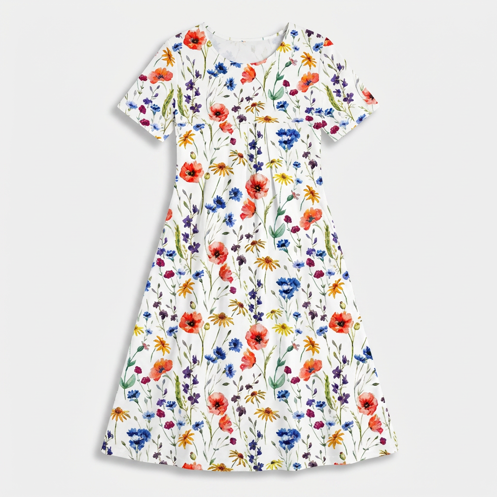 Rivaclo | Femme Robe Florale Col Rond – Midi
