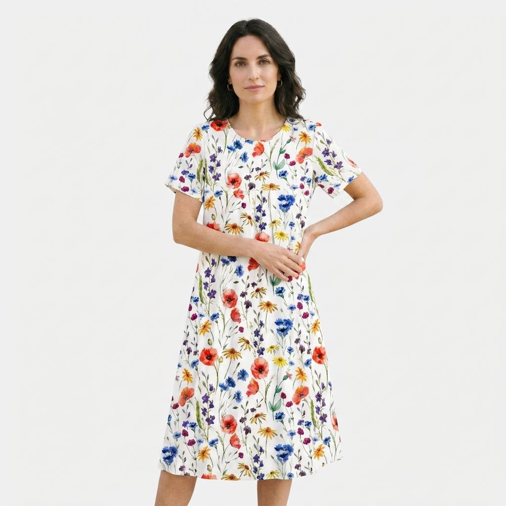 Rivaclo | Femme Robe Florale Col Rond – Midi