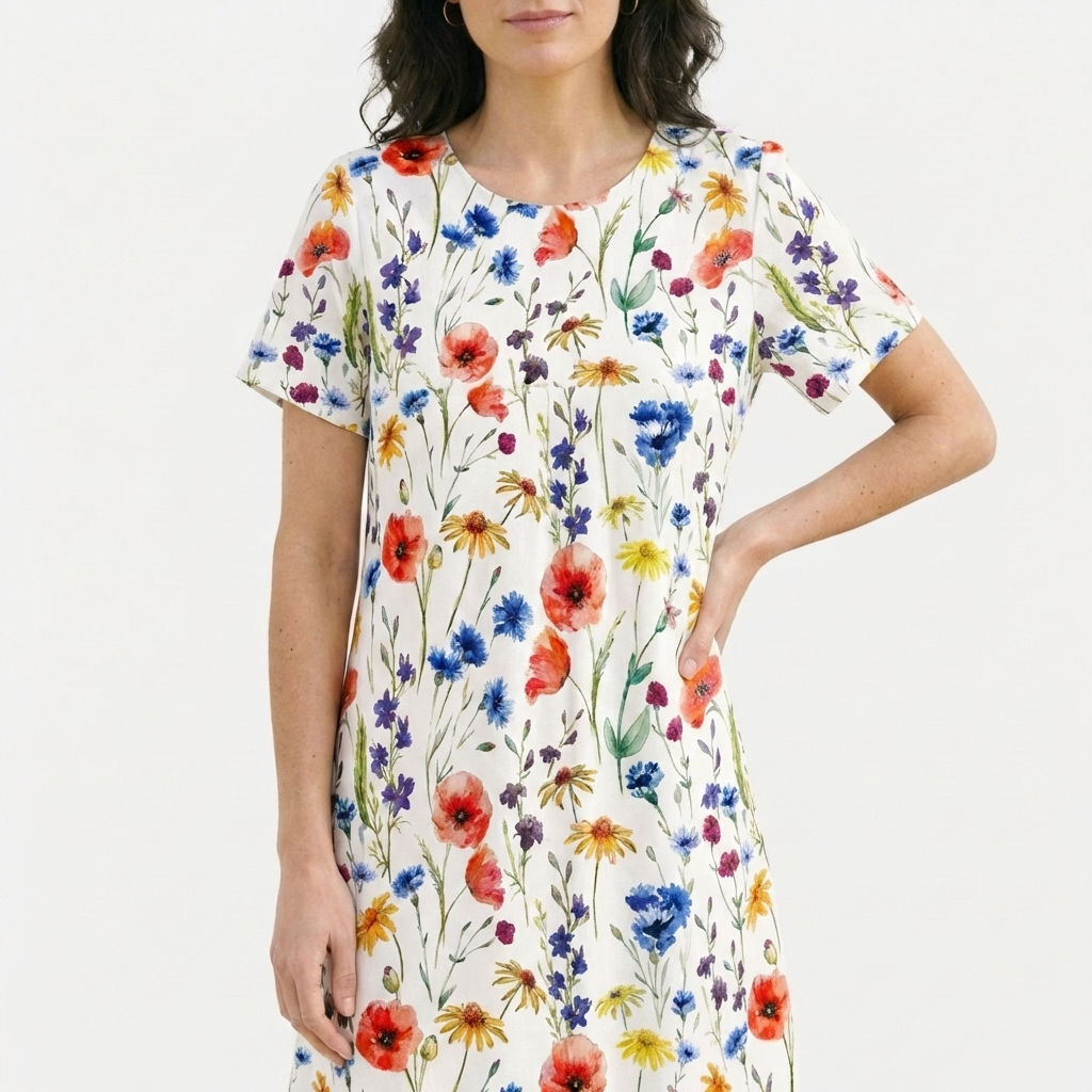 Rivaclo | Femme Robe Florale Col Rond – Midi