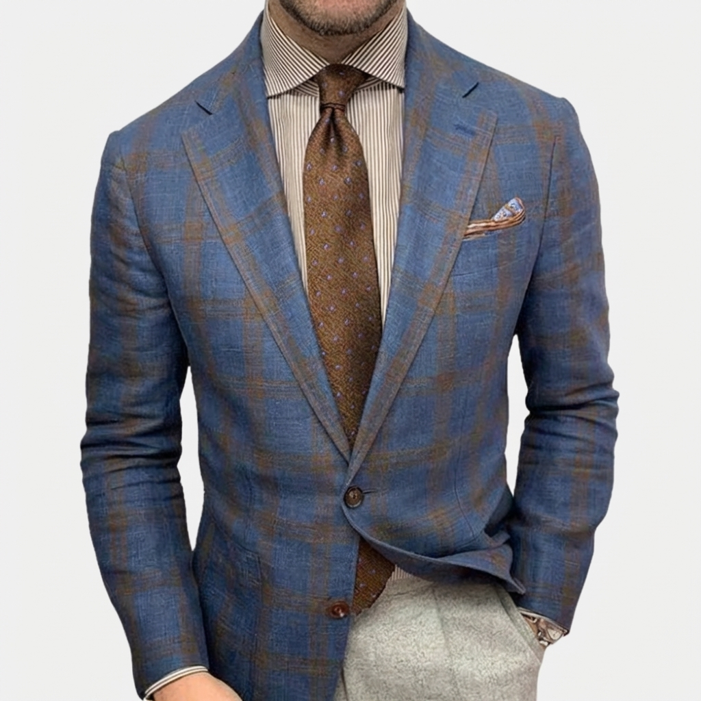 Rivaclo | Homme Blazer à Carreaux Manches Longues – Silhouette Professionnelle Nette