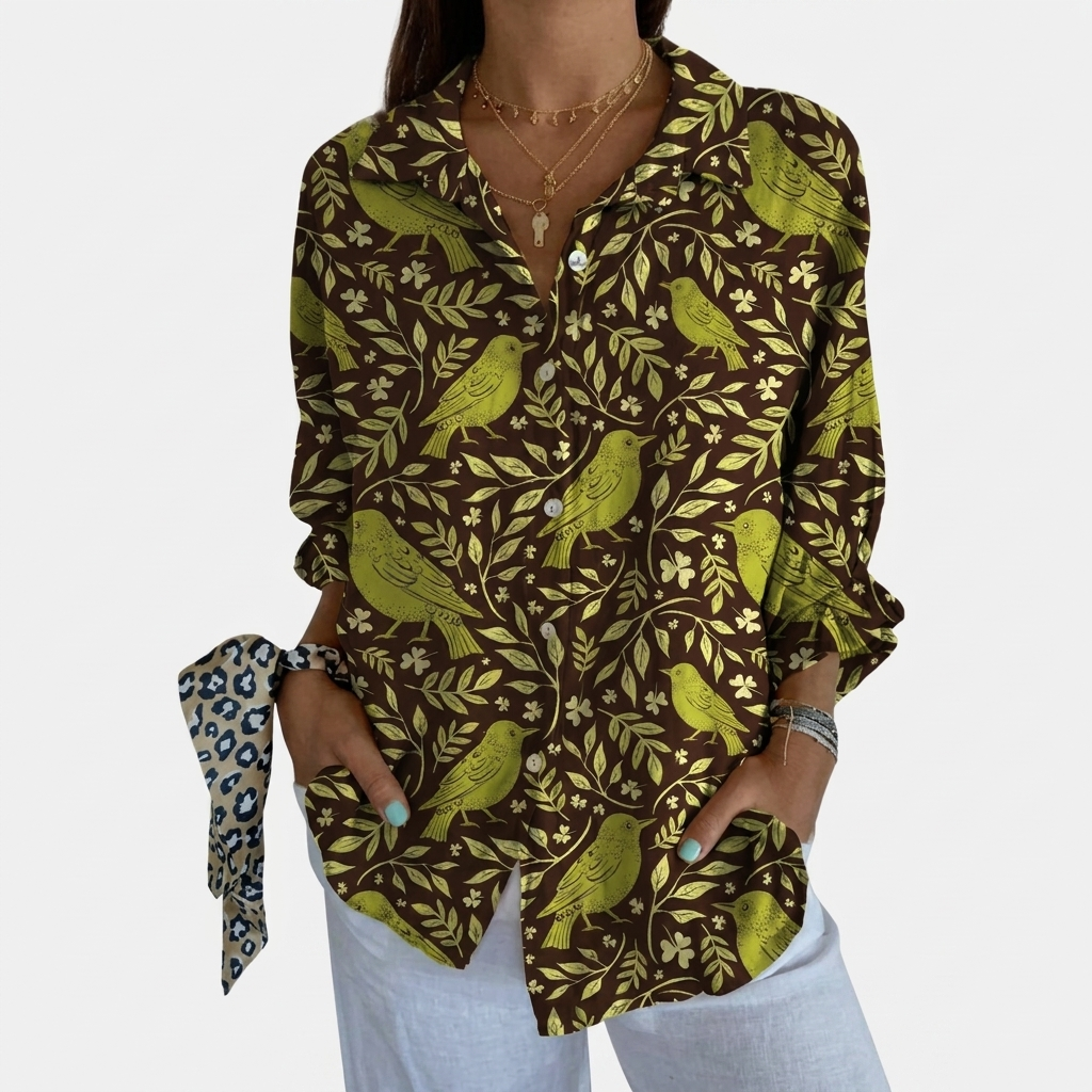 Rivaclo | Women's Floral Long Sleeve Shirt – Structured Buttoned Style