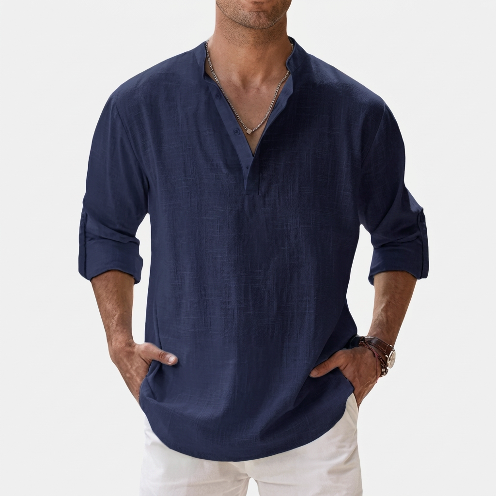 Rivaclo | Homme Shirt Manches Longues Col Montant – Ample Miniamaliste