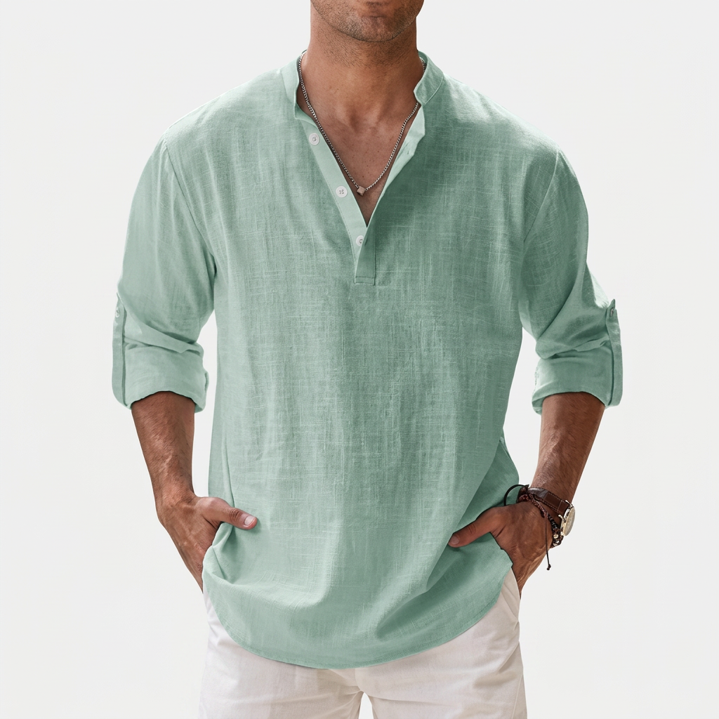 Rivaclo | Homme Shirt Manches Longues Col Montant – Ample Miniamaliste