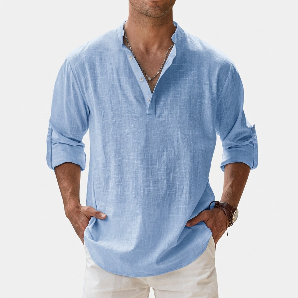 Rivaclo | Homme Shirt Manches Longues Col Montant – Ample Miniamaliste