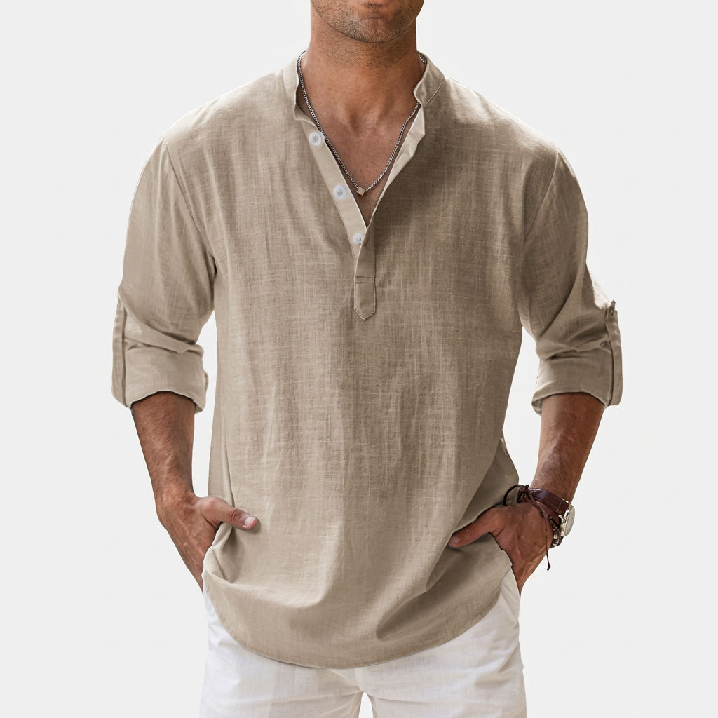 Rivaclo | Homme Shirt Manches Longues Col Montant – Ample Miniamaliste