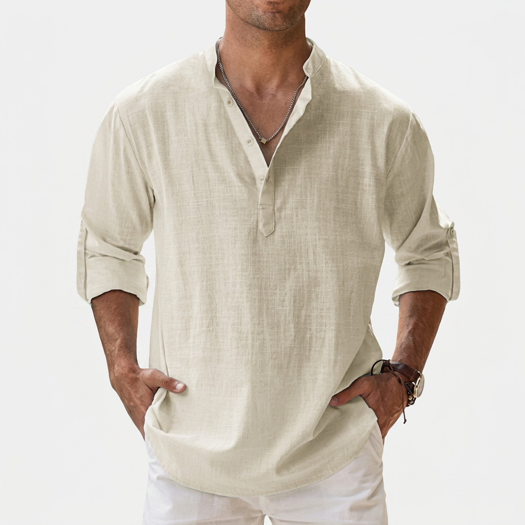 Rivaclo | Homme Shirt Manches Longues Col Montant – Ample Miniamaliste