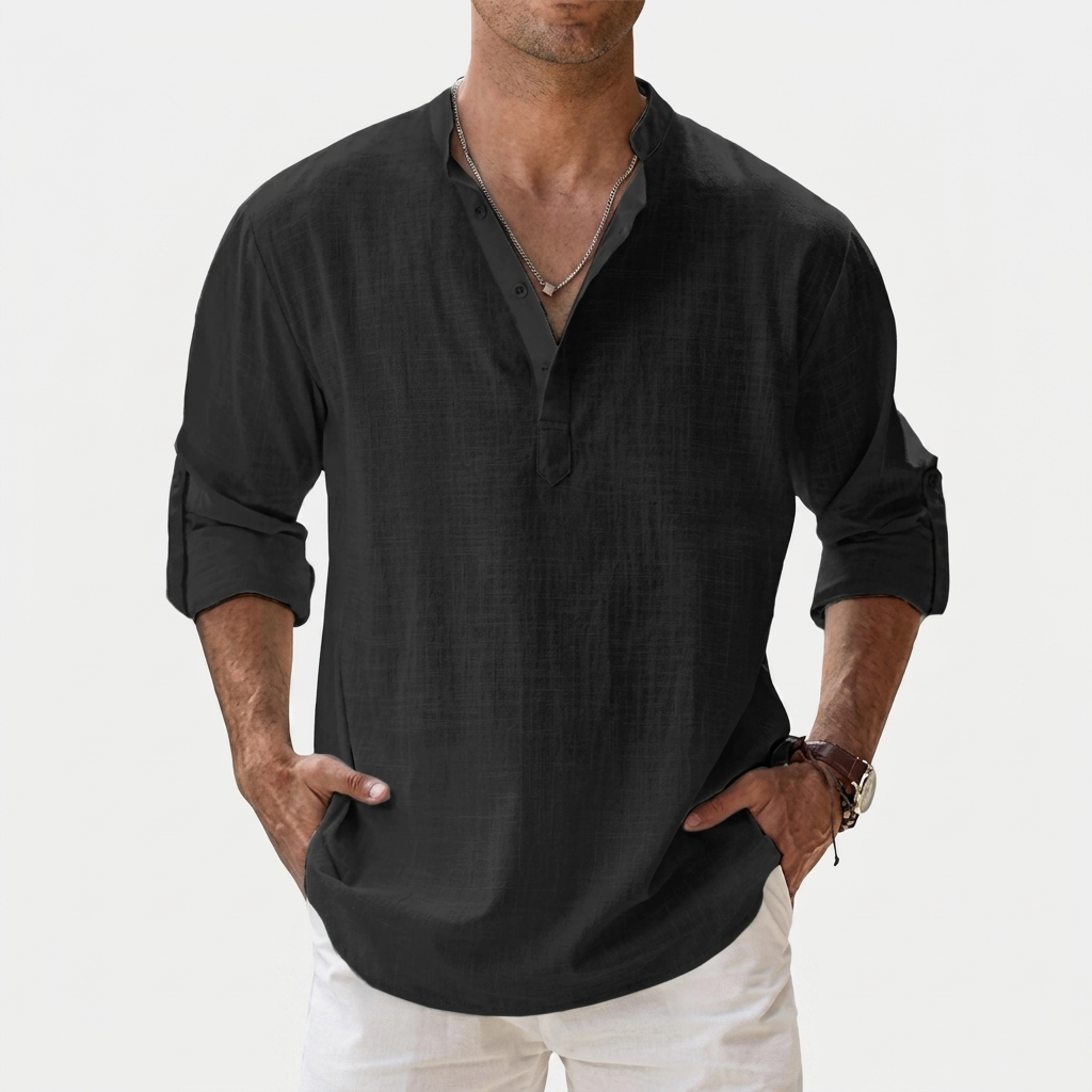 Rivaclo | Homme Shirt Manches Longues Col Montant – Ample Miniamaliste