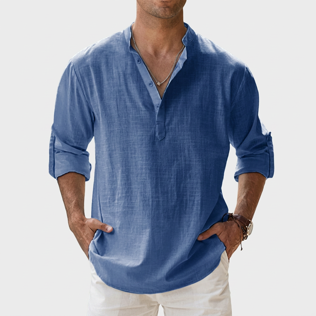 Rivaclo | Homme Shirt Manches Longues Col Montant – Ample Miniamaliste