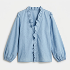 Rivaclo | Women's Printed V-Neck Long Sleeve Shirt – Ruffle Detail