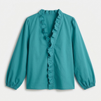 Rivaclo | Women's Printed V-Neck Long Sleeve Shirt – Ruffle Detail
