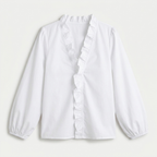 Rivaclo | Women's Printed V-Neck Long Sleeve Shirt – Ruffle Detail