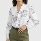 Rivaclo | Women's Printed V-Neck Long Sleeve Shirt – Ruffle Detail