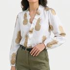 Rivaclo | Women's Printed V-Neck Long Sleeve Shirt – Ruffle Detail