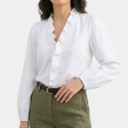 Rivaclo | Women's Printed V-Neck Long Sleeve Shirt – Ruffle Detail