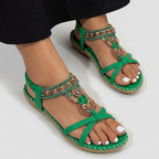 Rivaclo | Women's Floral Flip Flops – Flat Beach Bohemian Profile