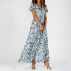 Rivaclo | Femme Robe Imprimée Col V Manches Courtes – Silhouette Taille Définie