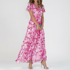 Rivaclo | Femme Robe Imprimée Col V Manches Courtes – Silhouette Taille Définie