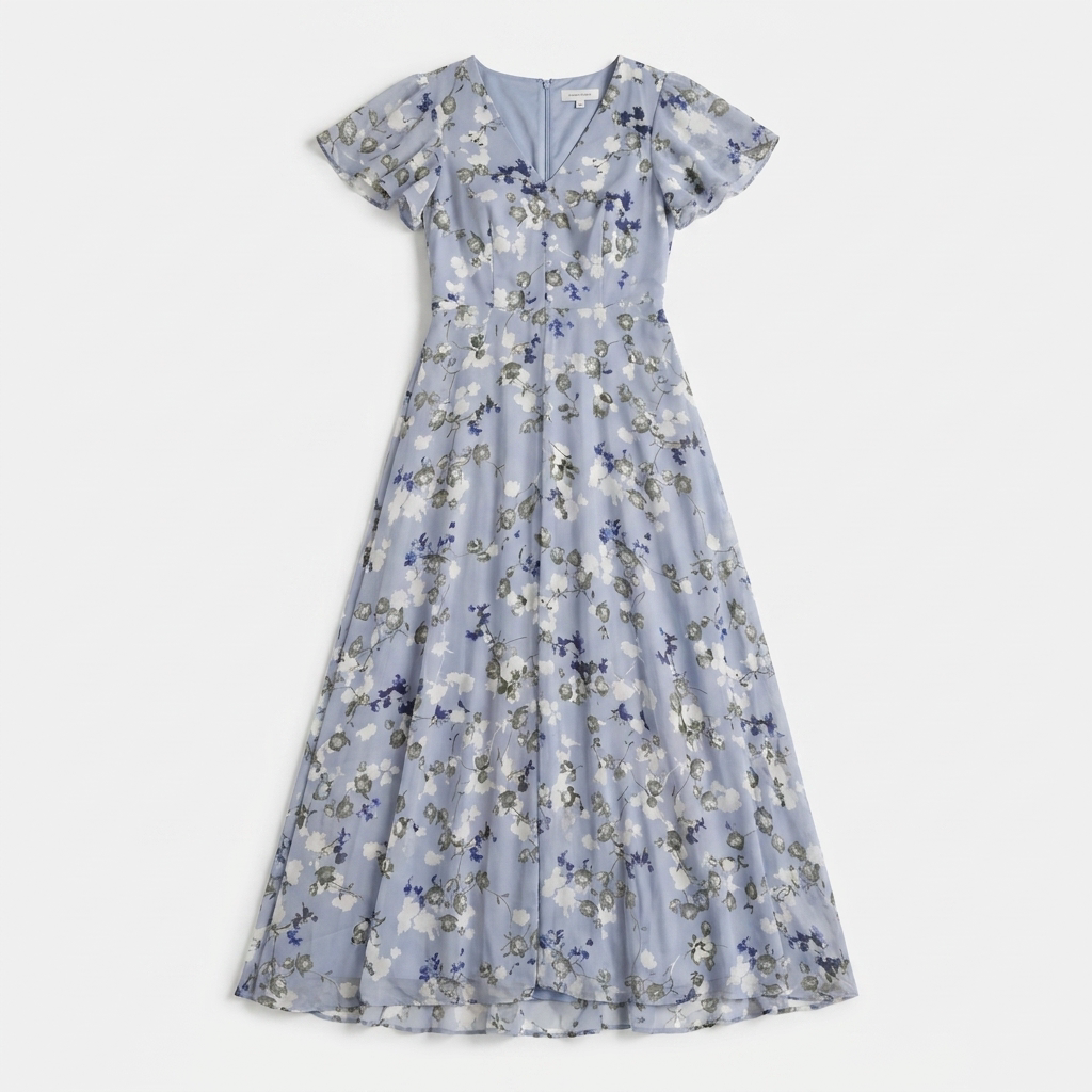Rivaclo | Femme Robe Imprimée Col V Manches Courtes – Silhouette Taille Définie