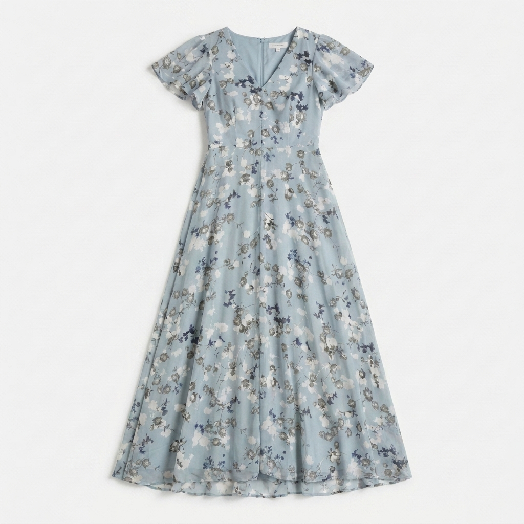 Rivaclo | Femme Robe Imprimée Col V Manches Courtes – Silhouette Taille Définie