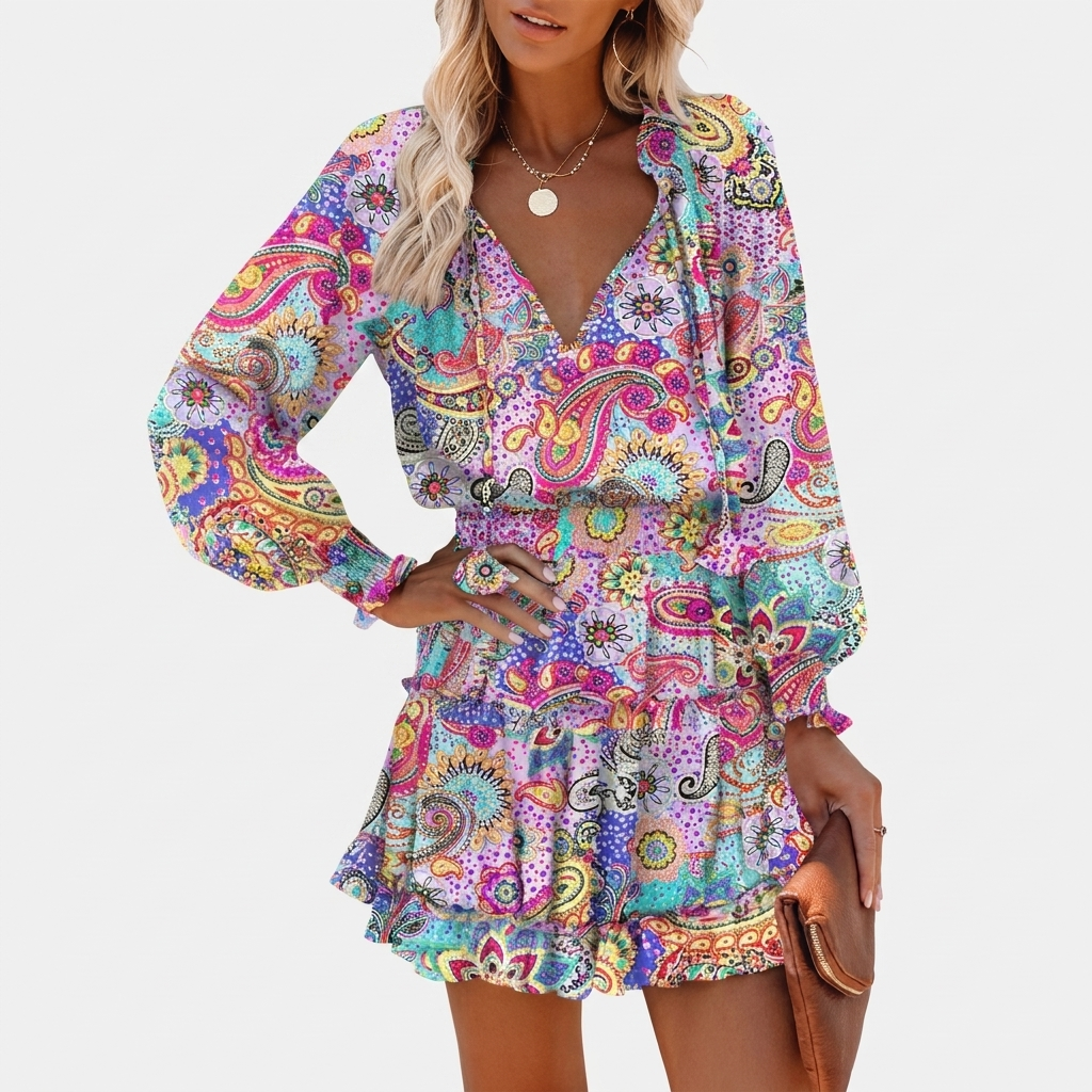 Rivaclo | Women's Floral Patchwork Dress – Long Sleeves