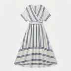 Rivaclo | Femme Robe Rayée Col V – Ligne A Plissée Maxi