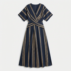 Rivaclo | Femme Robe Rayée Col V – Ligne A Plissée Maxi