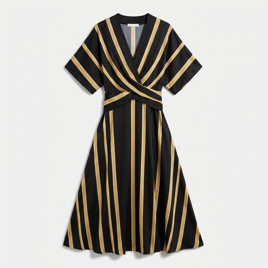 Rivaclo | Women's Striped V-Neck Dress – Pleated Maxi A-Line