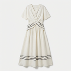 Rivaclo | Femme Robe Rayée Col V – Ligne A Plissée Maxi