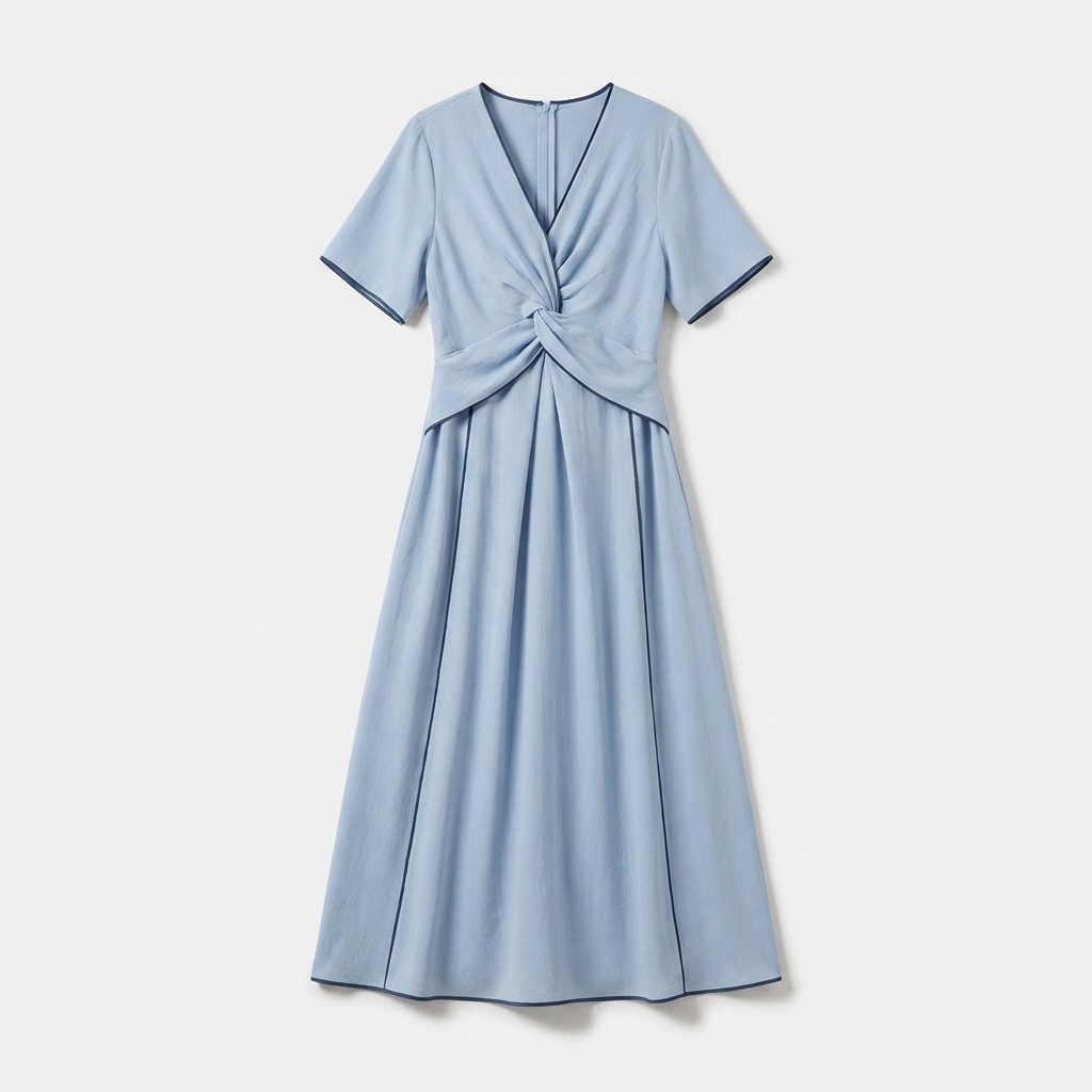 Rivaclo | Femme Robe Rayée Col V – Ligne A Plissée Maxi