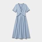 Rivaclo | Femme Robe Rayée Col V – Ligne A Plissée Maxi